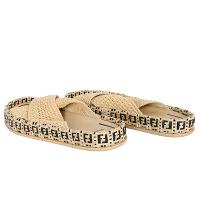 Zucca FF Logo Raffia Mules - Size 40