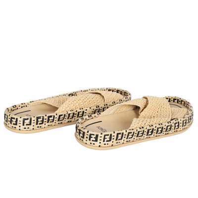 Zucca FF Logo Raffia Mules - Size 40