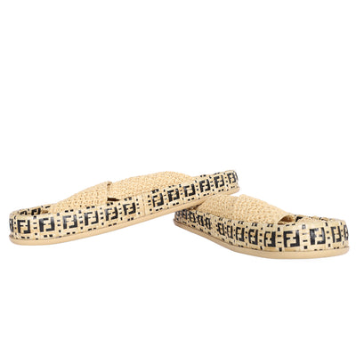 Zucca FF Logo Raffia Mules - Size 40