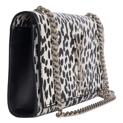 Calfskin Leopard Small Monogram Kate Satchel
