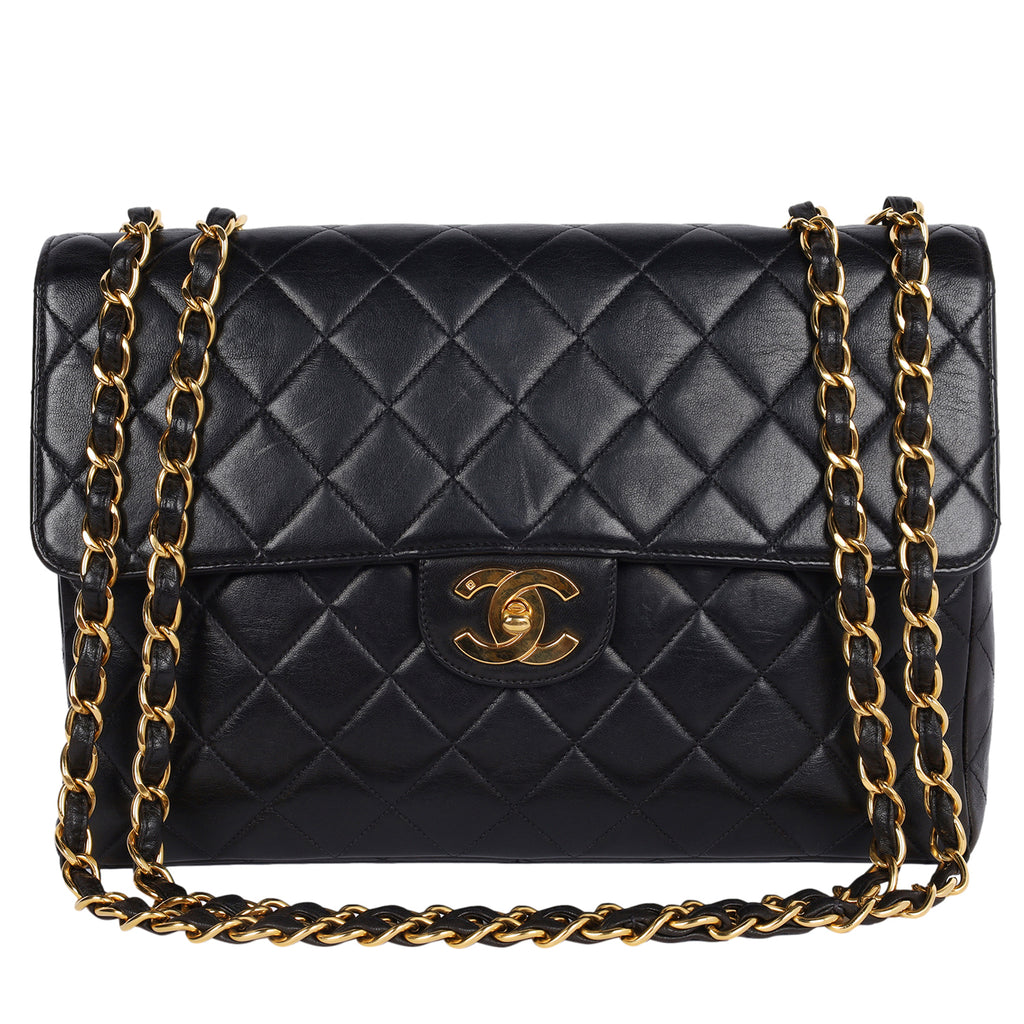 CHANEL Black Lambskin 24KT Gold Hardware 25 Quilted Leather