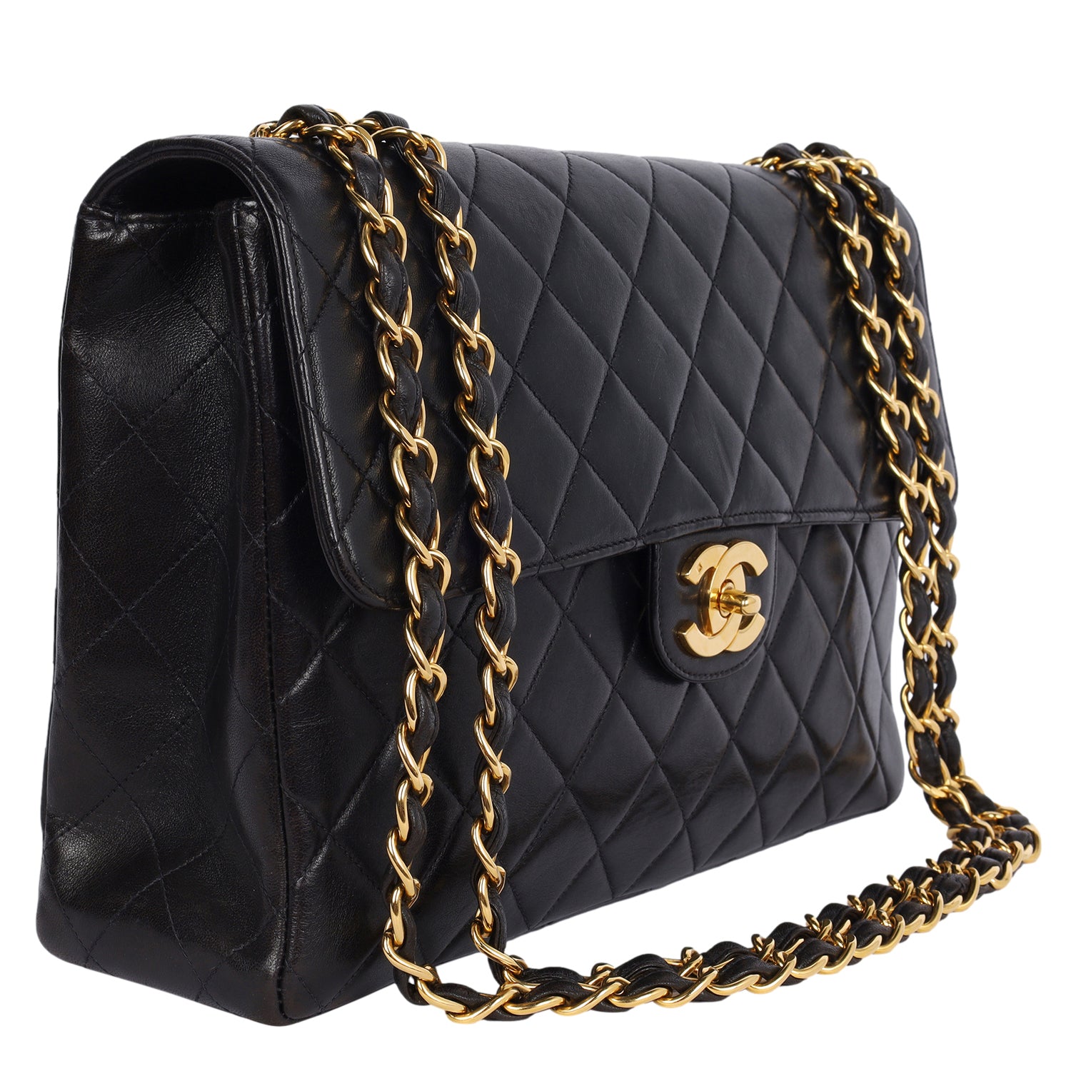Chanel Classic Medium Double Flap, Black Caviar Leather, Silver Hardware,  Preowned in Dustbag