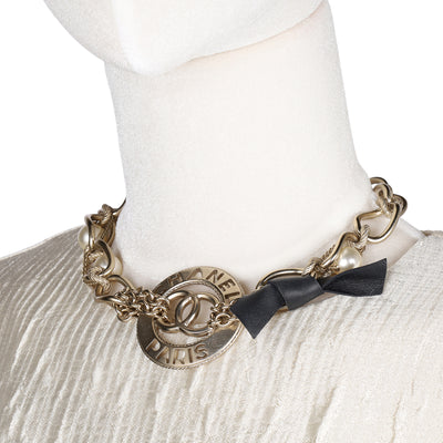 Light Gold CC Pearl Chain Link Choker Necklace
