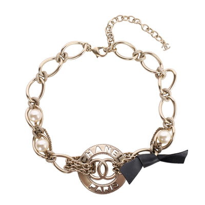 Light Gold CC Pearl Chain Link Choker Necklace