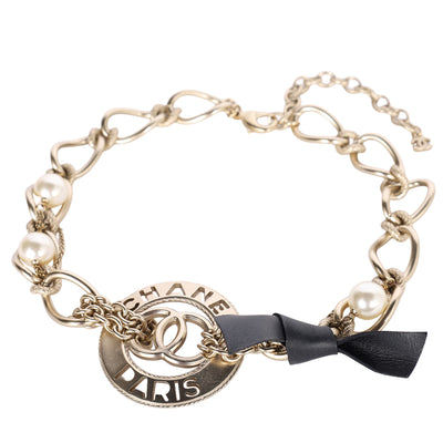 Light Gold CC Pearl Chain Link Choker Necklace