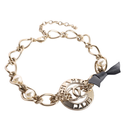 Light Gold CC Pearl Chain Link Choker Necklace