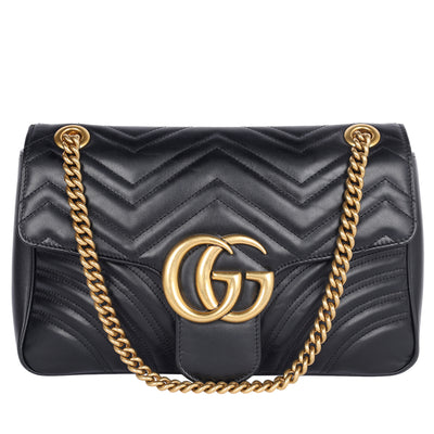 Calfskin Matelasse Large GG Marmont Shoulder Bag Black