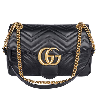 Calfskin Matelasse Large GG Marmont Shoulder Bag Black