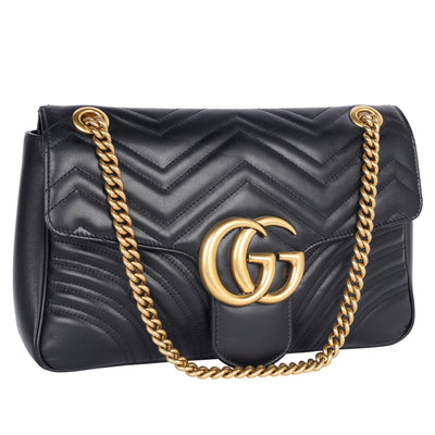 Calfskin Matelasse Large GG Marmont Shoulder Bag Black