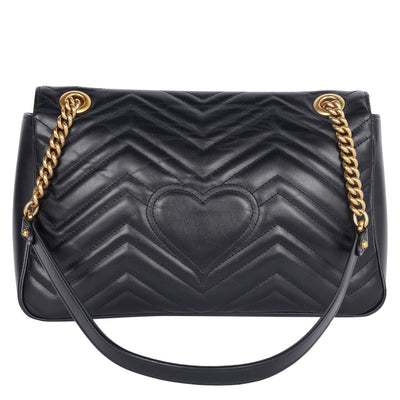 Calfskin Matelasse Large GG Marmont Shoulder Bag Black
