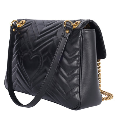 Calfskin Matelasse Large GG Marmont Shoulder Bag Black