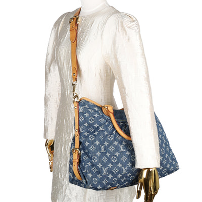 Monogram Denim Neo Cabby MM Hobo Shoulder Bag Blue