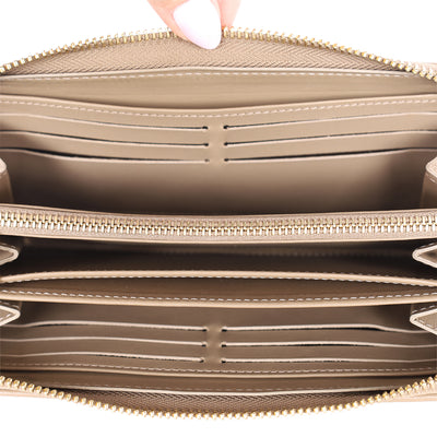 Lambskin Embossed Monogram Coussin Zippy Wallet Taupe