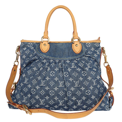 Monogram Denim Neo Cabby MM Hobo Shoulder Bag Blue