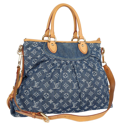 Monogram Denim Neo Cabby MM Hobo Shoulder Bag Blue