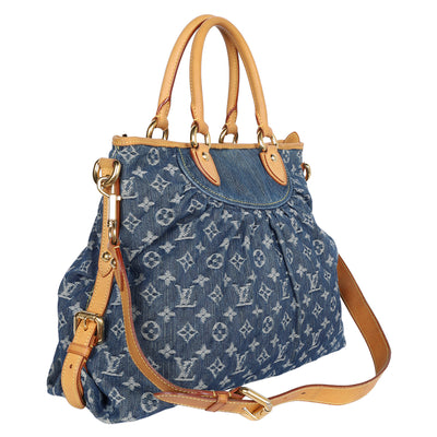Monogram Denim Neo Cabby MM Hobo Shoulder Bag Blue