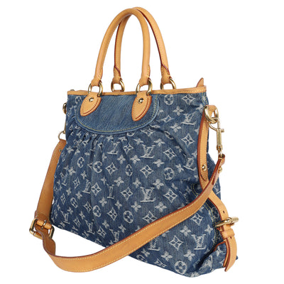 Monogram Denim Neo Cabby MM Hobo Shoulder Bag Blue