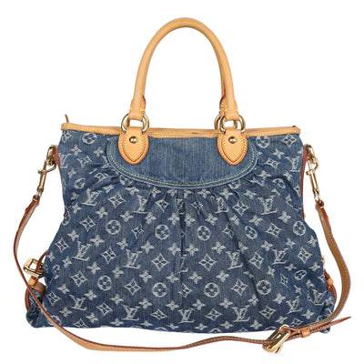 Monogram Denim Neo Cabby MM Hobo Shoulder Bag Blue