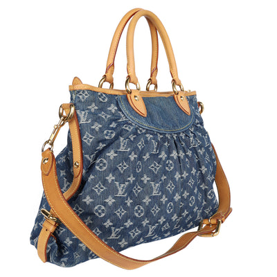 Monogram Denim Neo Cabby MM Hobo Shoulder Bag Blue