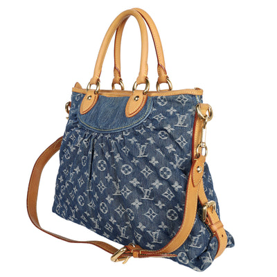 Monogram Denim Neo Cabby MM Hobo Shoulder Bag Blue