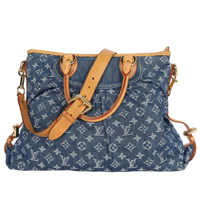 Monogram Denim Neo Cabby MM Hobo Shoulder Bag Blue