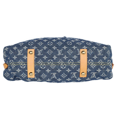 Monogram Denim Neo Cabby MM Hobo Shoulder Bag Blue