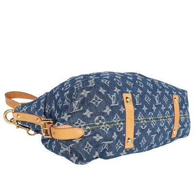 Monogram Denim Neo Cabby MM Hobo Shoulder Bag Blue