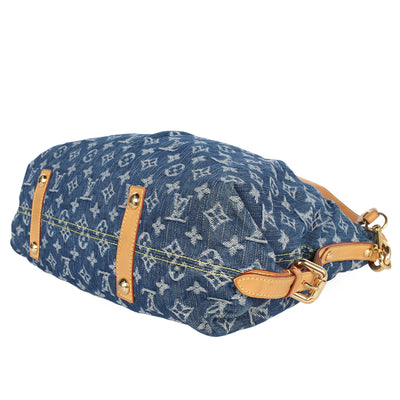 Monogram Denim Neo Cabby MM Hobo Shoulder Bag Blue