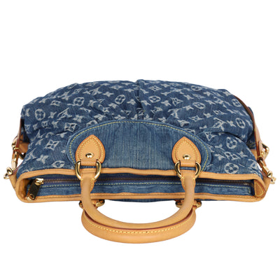 Monogram Denim Neo Cabby MM Hobo Shoulder Bag Blue