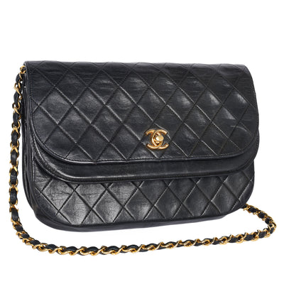 Double Flap Quilted Lambskin Leather Shoulder Bag
