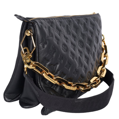 Coussin Handbag MM Monogram Embossed Black