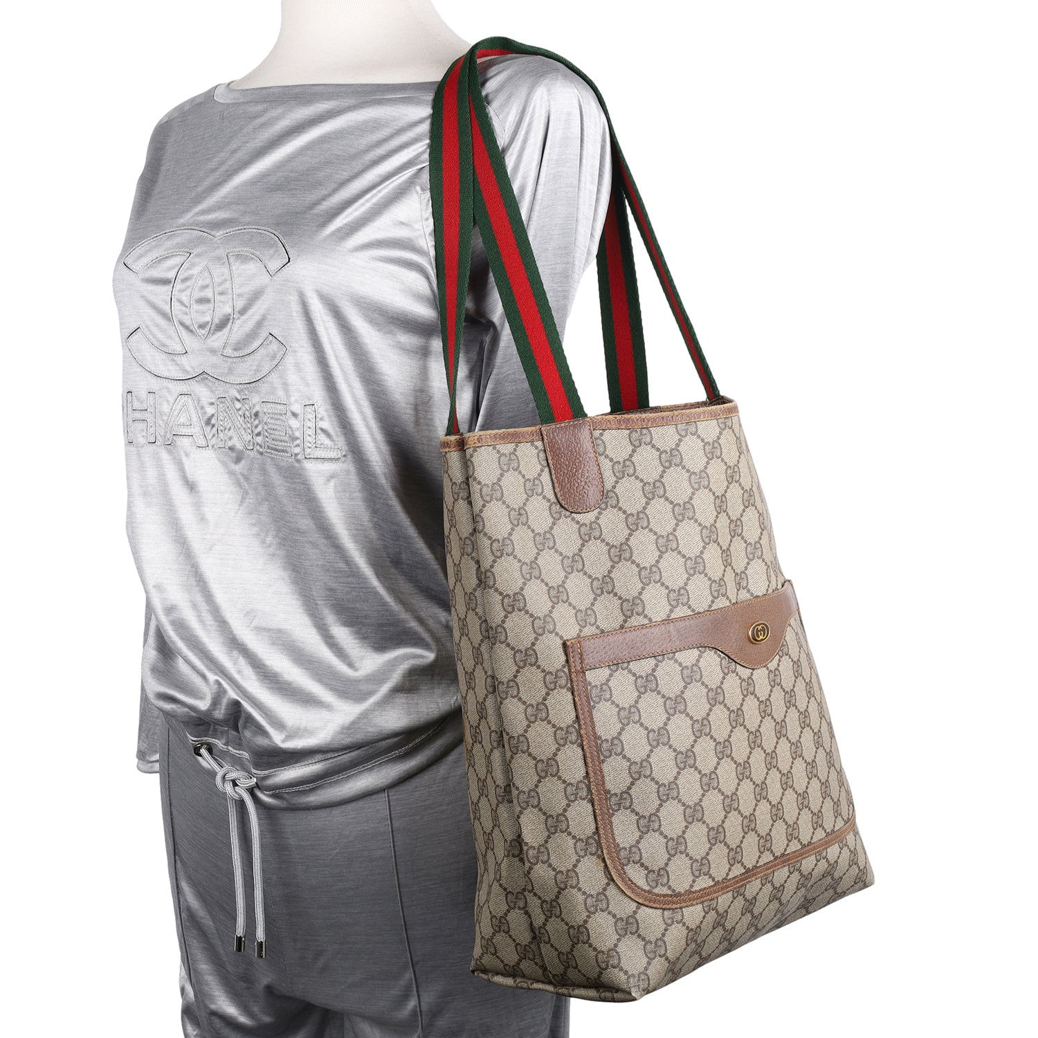Gucci Vintage - GG Supreme Web Tote Bag - Brown - Leather Handbag