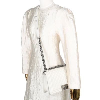 Caviar Quilted Medium Boy Flap Bag White