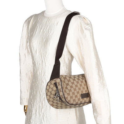 Beige Canvas Monogram Shoulder Pochette Crossbody Bag