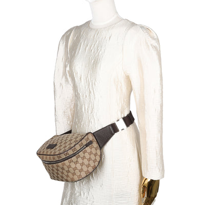 Beige Canvas Monogram Shoulder Pochette Crossbody Bag