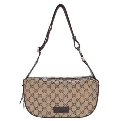 Beige Canvas Monogram Shoulder Pochette Crossbody Bag