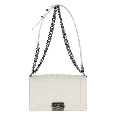 Caviar Quilted Medium Boy Flap Bag White
