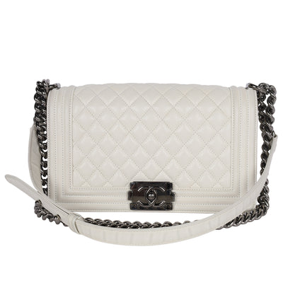 Caviar Quilted Medium Boy Flap Bag White