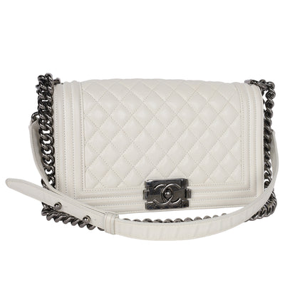Caviar Quilted Medium Boy Flap Bag White
