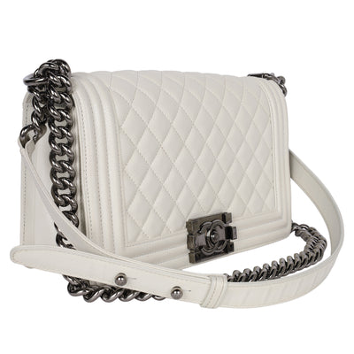 Caviar Quilted Medium Boy Flap Bag White