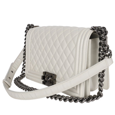 Caviar Quilted Medium Boy Flap Bag White
