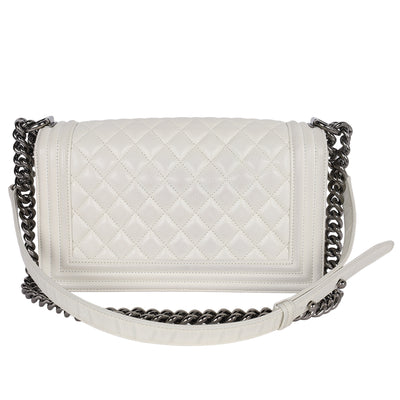 Caviar Quilted Medium Boy Flap Bag White