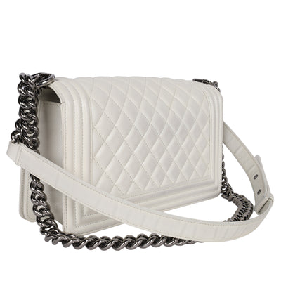 Caviar Quilted Medium Boy Flap Bag White