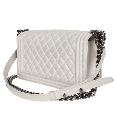 Caviar Quilted Medium Boy Flap Bag White