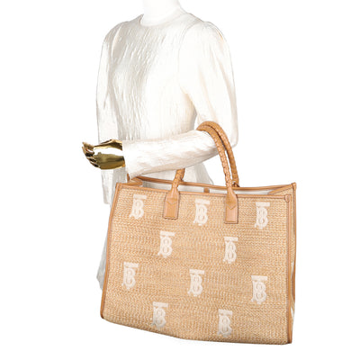 Monogram Raffia-effect Large Freya Tote