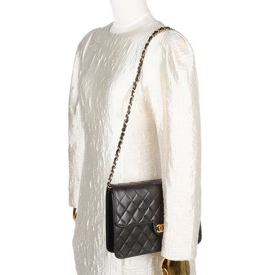 Matelasse Chain Shoulder Bag Lambskin Leather Black
