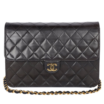 Matelasse Chain Shoulder Bag Lambskin Leather Black