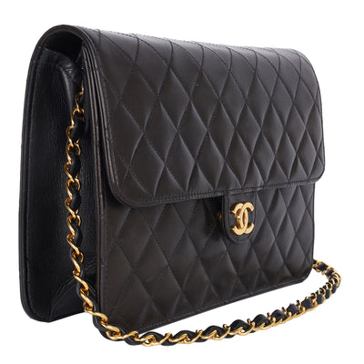 Matelasse Chain Shoulder Bag Lambskin Leather Black