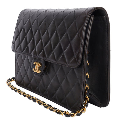 Matelasse Chain Shoulder Bag Lambskin Leather Black