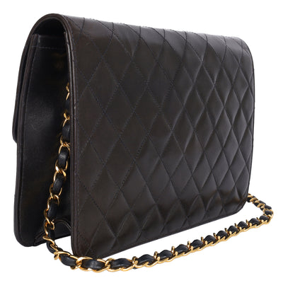 Matelasse Chain Shoulder Bag Lambskin Leather Black